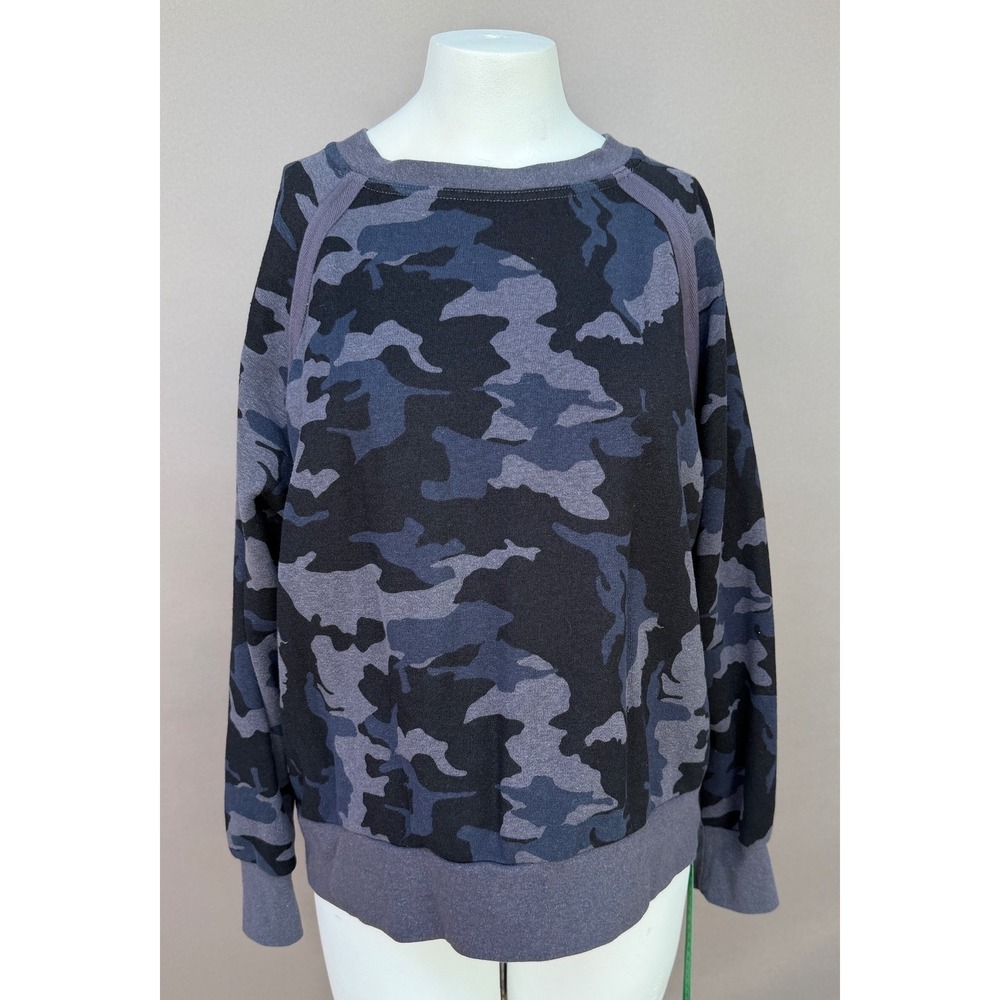 Prana Cozy Up Sweatshirt 1X Blue Camo Hemp Blend Fleece Raglan Pullover Gorpcore